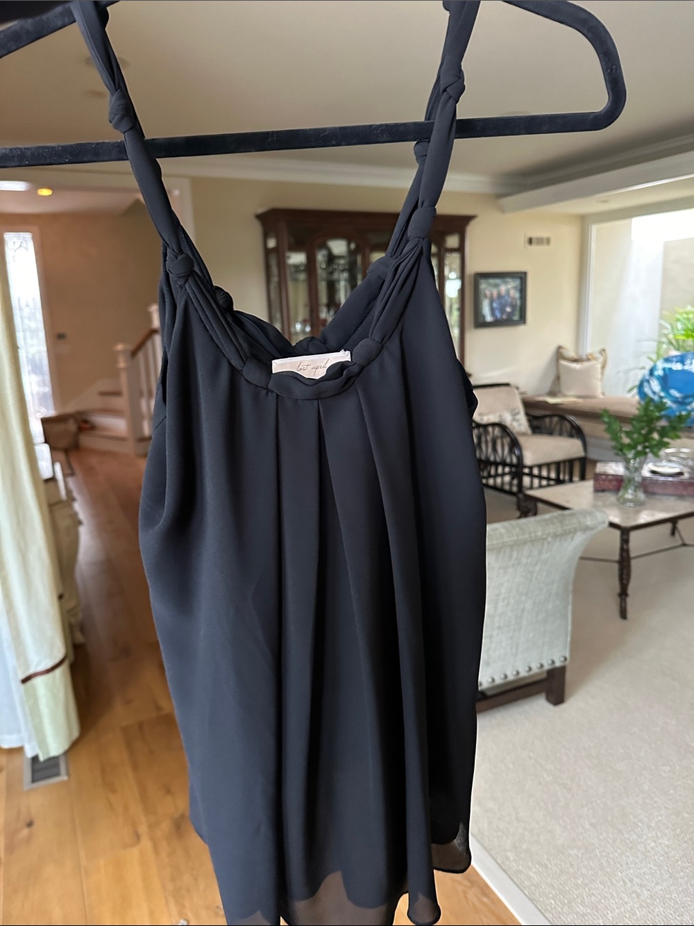Black Braided-Strap Sleeveless Chiffon Top